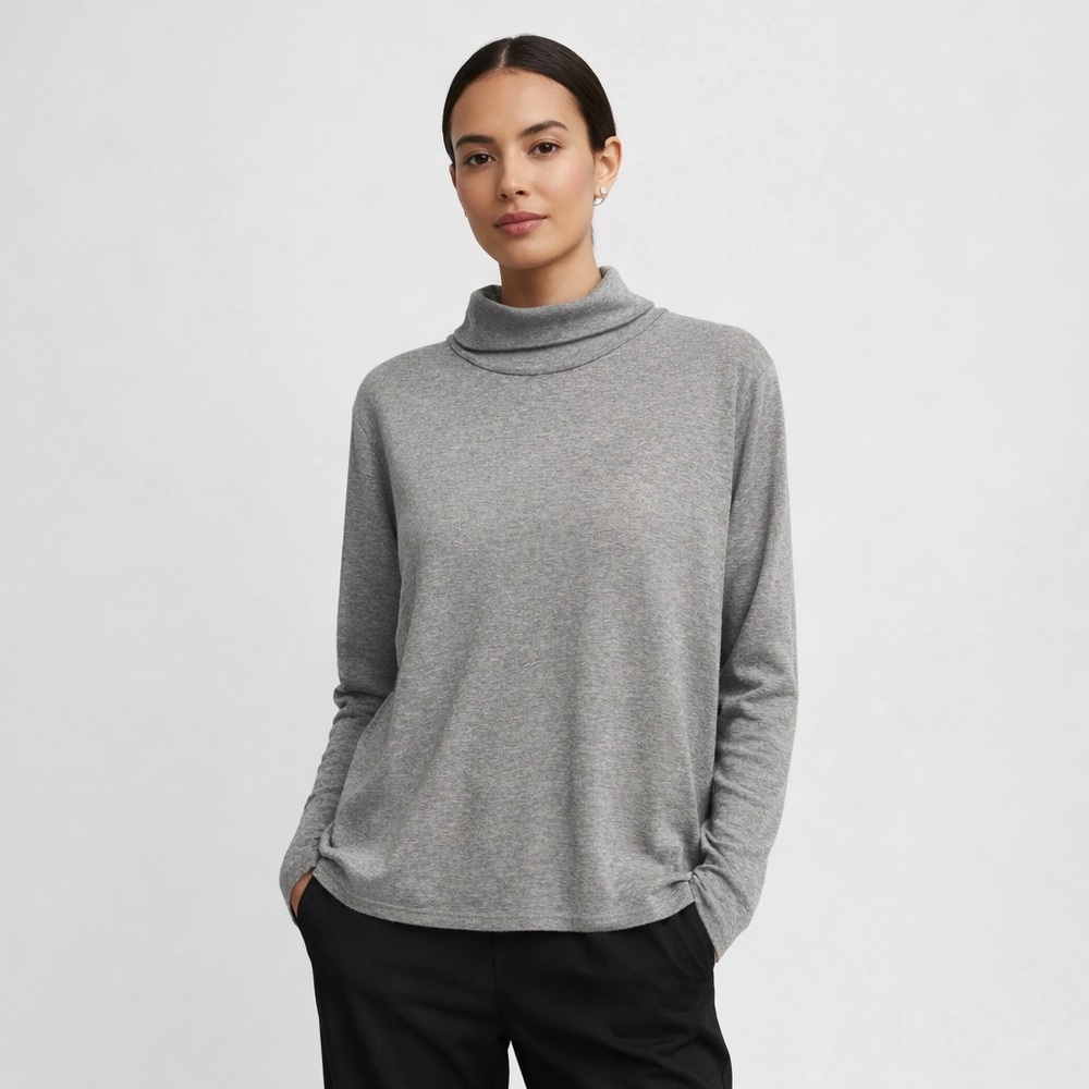 Eileen Fisher Gray Organic Cotton Lyocell Sweater L Minimalist Quiet Luxury